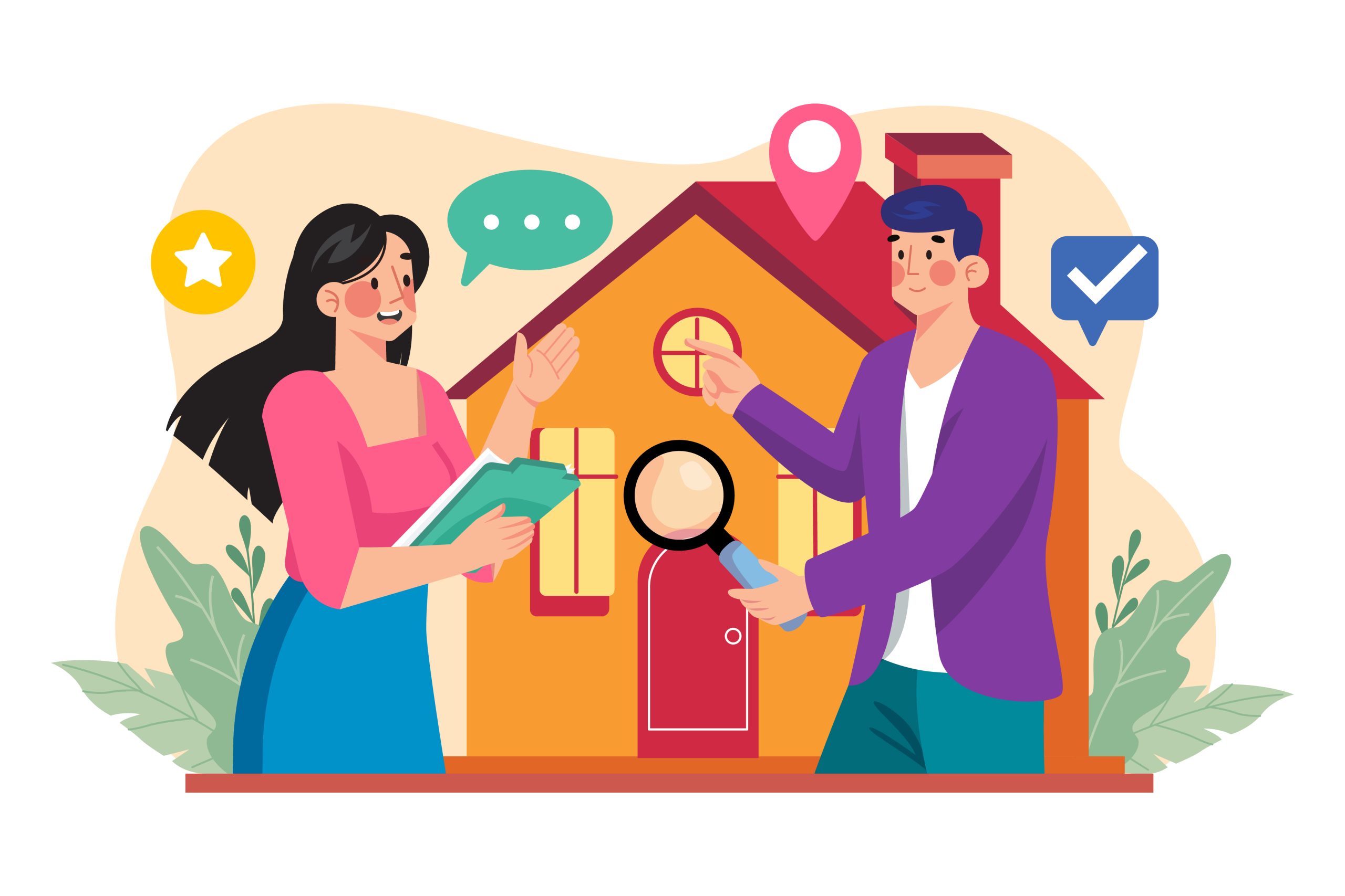 illustratie van twee mensen voor een huis